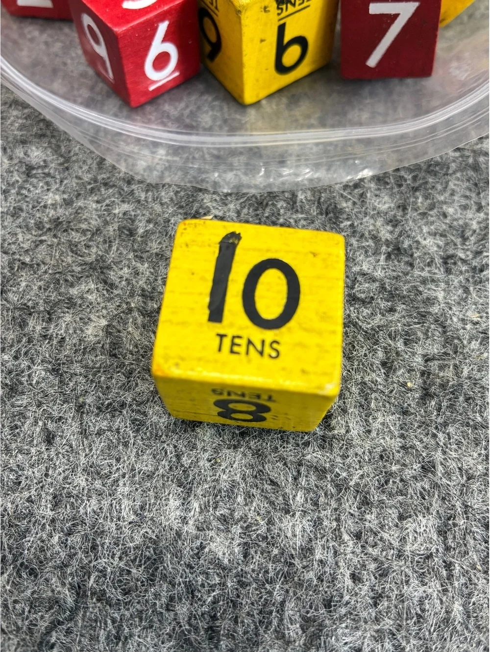Vintage Wooden Number Dice Set in Red and Yellow